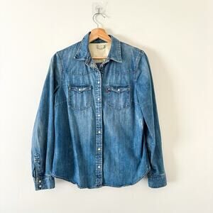 Levi's Pearl Snap Button Up Long Sleeve Collared Lined Shirt Blue M